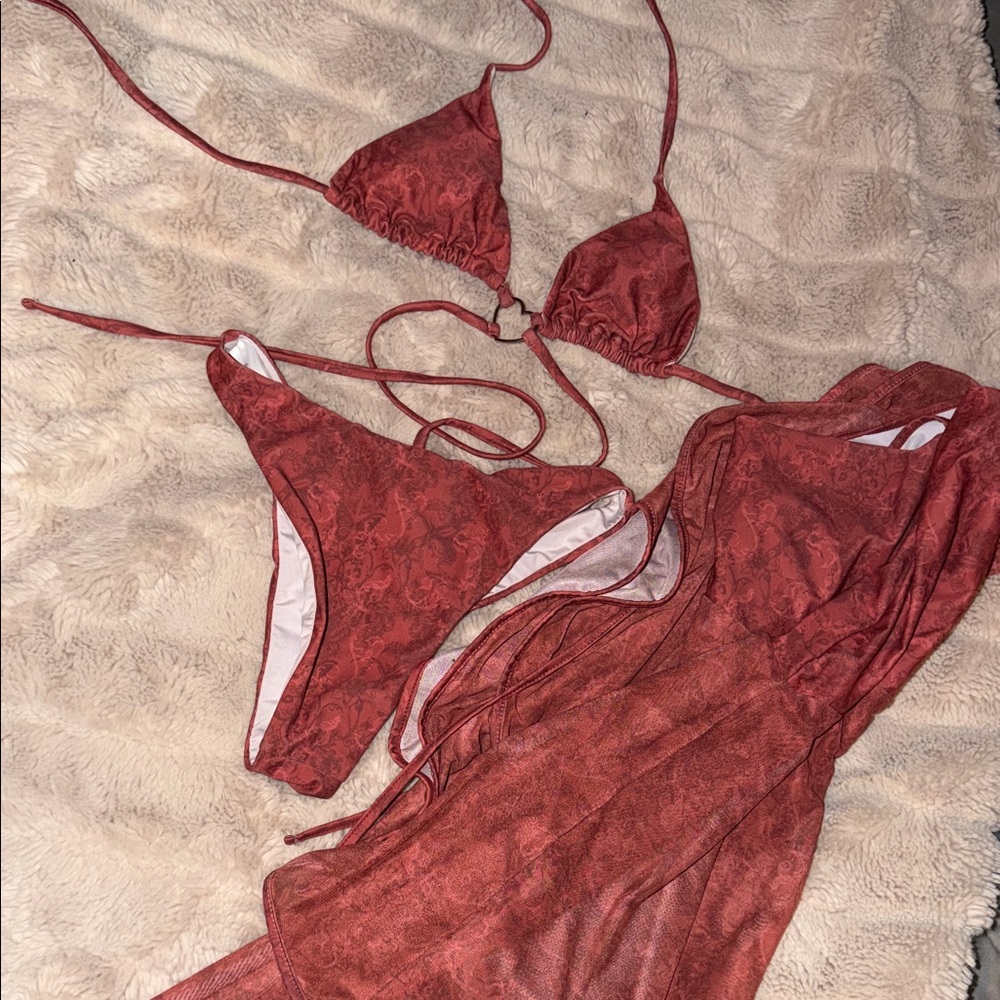 Cider burnt orange red Bikini Set with skirt cover up NWOT - Picture 2 of 3